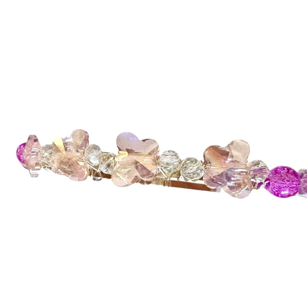 Hand Wired Headband with Crystal Butterflies, Glass Beads and Crystal Rondelles - Picture 4 of 7